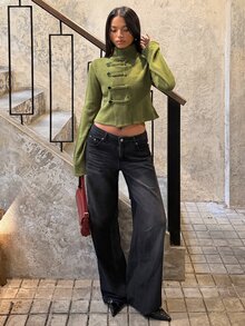 SHEIN BAE Olive Green Button Down Cardigan For Women Fall 2026 Casual V Neck Long Sleeve Knit Jacket For Office Weekend Brunch Cardigan And Jeans Outfit - Olive Green - View 6