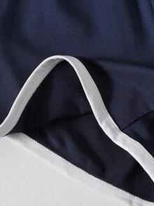 SHEIN Sparklyn Tween Girls Elastic Waist Contrast Binding Shorts Summer Holiday, Casual, Minimalist, Outfit - Navy Blue - View 7