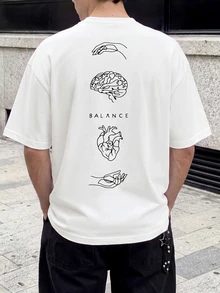 Manfinity Dauomo 男士時尚印花寬鬆短袖T恤 精緻設計 夏季必備 易於搭配 - 彩色 - 查看 2