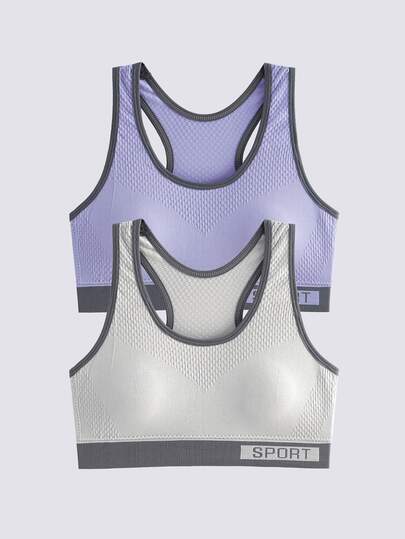 Loungeista 2 Pieces Color-Blocked Racerback Women's Sports Bras