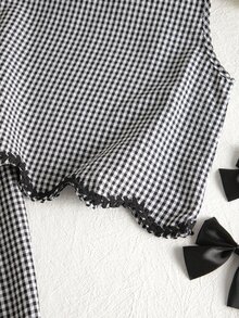 SHEIN Tween Girls 2pcs/Set Round Neck Spring/Summer New Minimalist Cute Basic Black And White Plaid Pullover Tank Top Long Pants, Vacation Casual City Break - Black and White - View 5