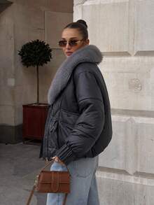 DAZY Women's Casual Long Sleeve Solid Color Winter Korean Style Padded Coat Jacket - Black - View 5
