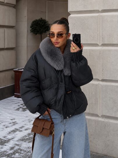 DAZY Damen Lässig Langarm Einfarbig Winter Koreanischer Stil Wattierte Jacke