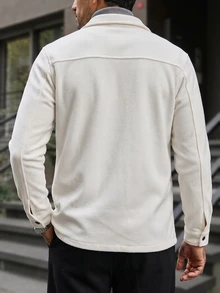 Manfinity CasualCool 男士白色翻領夾克，極簡純色寬鬆單排扣羊毛大衣 - 白色 - 查看 2