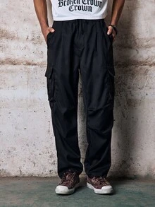 Skyrend Men's Spring/Autumn Thin Casual Slim Fit Fashion Long Pants Multi-Pocket Cargo Pants Grunge - Black - View 1