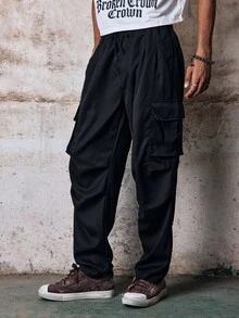 Skyrend Men's Spring/Autumn Thin Casual Slim Fit Fashion Long Pants Multi-Pocket Cargo Pants Grunge - Black - View 5