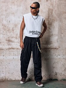 Skyrend Men's Spring/Autumn Thin Casual Slim Fit Fashion Long Pants Multi-Pocket Cargo Pants Grunge - Black - View 3
