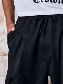 Skyrend Men's Spring/Autumn Thin Casual Slim Fit Fashion Long Pants Multi-Pocket Cargo Pants Grunge - Black - View 8