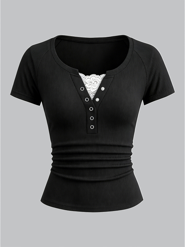 SHEIN Sparklyn Suéter de punto ajustado versátil con cuello en V para adolescentes - Negro - Añade 6