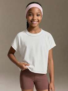 Tween Girls Casual Modest Minimalist Hollow Back Short Sleeve Sports T-Shirt Gym Active White Mauve Summer - White - View 5