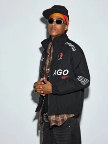 Modcrash Men Racing Style Long Sleeve Jacket With Racing Print, Sleek And Sporty, Fashionable Outdoor Wear, Grunge, Fall Fall/Autumn/Winter - Black - View 4