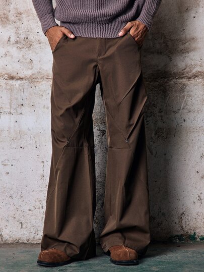 Skyrend Pantalones anchos sueltos plisados de color liso minimalistas para hombre, estilo casual grunge para uso diario y desplazamientos