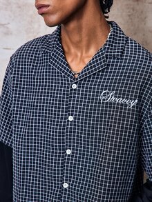 Skyrend Men's Embroidered Plaid Single-Breasted 2 In 1 Shirt Grunge - Black - View 7