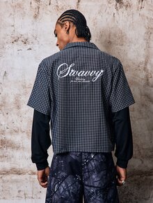 Skyrend Men's Embroidered Plaid Single-Breasted 2 In 1 Shirt Grunge - Black - View 2