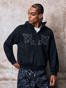 Skyrend Men's Street Sports Style, Fashion Casual Style Sweatshirt Hoodie, Sweatshirt, Super Loose Fit, Vintage, Streetwear, Unisex, Couple Outfit, Jersey Mix Street Player Apparel, Music Festival, Skateboard Park, Citywalk Photo-Worthy, Unisex, Holiday Gift, Boyfriend Gift Fall/Autumn/Winter Grunge - Black - View 8