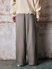 Skyrend Celana Panjang Kasual Longgar Pinggang Tinggi Kaki Lebar Warna Polos Pria Gaya Grunge - Khaki - View 2