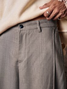 Skyrend Celana Panjang Kasual Longgar Pinggang Tinggi Kaki Lebar Warna Polos Pria Gaya Grunge - Khaki - View 8