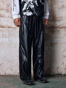 Skyrend Men's Casual Solid Color Slim Fit Pants, Fall Grunge - Black - View 5
