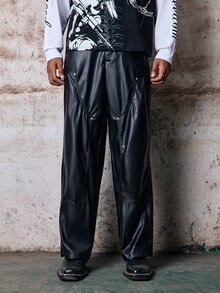 Skyrend Men's Casual Solid Color Slim Fit Pants, Fall Grunge - Black - View 7