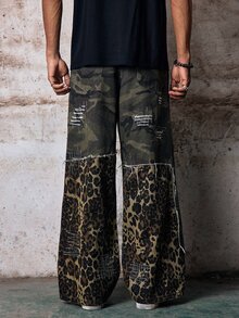 Skyrend Men's Streetwear Casual Distressed Patchwork Floral Camo Denim Jeans Fall/Autumn/Winter Grunge - Multicolor - View 3