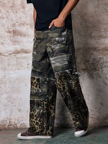 Skyrend Men's Streetwear Casual Distressed Patchwork Floral Camo Denim Jeans Fall/Autumn/Winter Grunge - Multicolor - View 2
