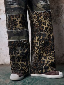 Skyrend Men's Streetwear Casual Distressed Patchwork Floral Camo Denim Jeans Fall/Autumn/Winter Grunge - Multicolor - View 8