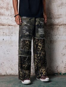 Skyrend Men's Streetwear Casual Distressed Patchwork Floral Camo Denim Jeans Fall/Autumn/Winter Grunge - Multicolor - View 6