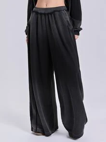 ROMWE Women's Casual Streetwear Y2K Loose Oversized Distressed Spray-Dyed Ripped Frayed Hem Sweatpants, Spring Summer Autumn Winter - Dark Grey - View 6