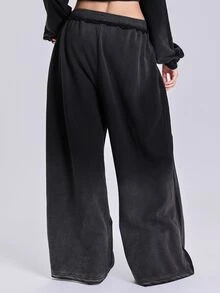 ROMWE Women's Casual Streetwear Y2K Loose Oversized Distressed Spray-Dyed Ripped Frayed Hem Sweatpants, Spring Summer Autumn Winter - Dark Grey - View 3