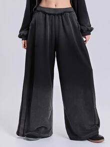 ROMWE Women's Casual Streetwear Y2K Loose Oversized Distressed Spray-Dyed Ripped Frayed Hem Sweatpants, Spring Summer Autumn Winter - Dark Grey - View 9