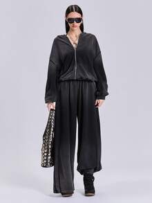 ROMWE Women's Casual Streetwear Y2K Loose Oversized Distressed Spray-Dyed Ripped Frayed Hem Sweatpants, Spring Summer Autumn Winter - Dark Grey - View 4