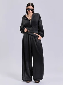 ROMWE Women's Casual Streetwear Y2K Loose Oversized Distressed Spray-Dyed Ripped Frayed Hem Sweatpants, Spring Summer Autumn Winter - Dark Grey - View 5