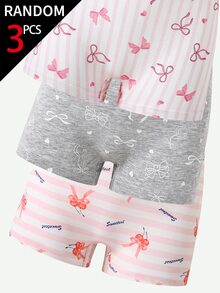 SHEIN Tween女孩 3件隨機款粉色調蝴蝶結棉質四角內褲，可愛舒適透氣休閒內褲套裝，適合日常穿著 - 彩色 - 查看 9