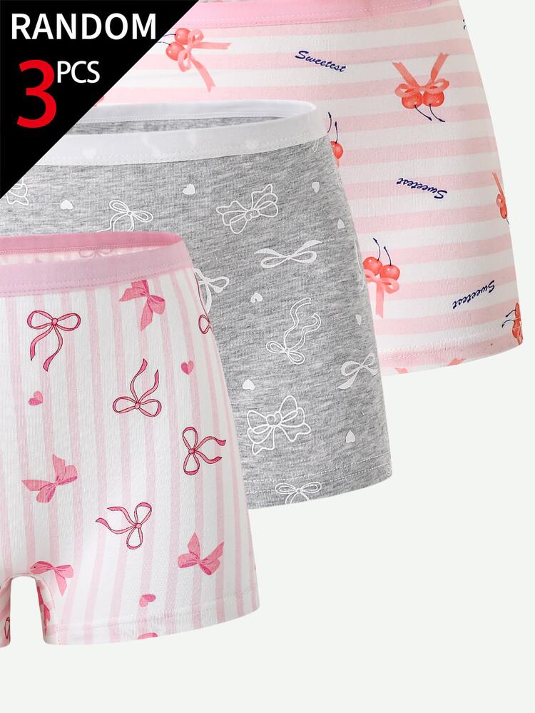 SHEIN Tween Girl 3 Random Piece Pink Tone Bowknot Cotton Boxer Briefs, Cute Comfortable Breathable Casual Panties Set For Everyday Wear Ween Girl - Multicolor - View 3