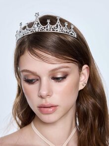 ROMWE Kawaii 1 件水晶皇冠水鑽裝飾超閃亮女式頭飾生日/成人儀式/婚禮裝扮 - 銀色 - 查看 11