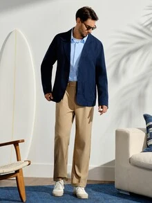 VeloEdit Blue Navy Men's Suit Blazer, Casual Commuter, Minimalist Daily Wear Top, Formal Old Money Summer Vacation Style Gift And - Navy Blue - View 8