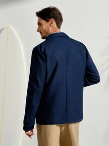 VeloEdit Blue Navy Men's Suit Blazer, Casual Commuter, Minimalist Daily Wear Top, Formal Old Money Summer Vacation Style Gift And - Navy Blue - View 3