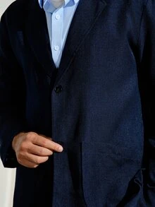 VeloEdit Blue Navy Men's Suit Blazer, Casual Commuter, Minimalist Daily Wear Top, Formal Old Money Summer Vacation Style Gift And - Navy Blue - View 7