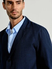 VeloEdit Blue Navy Men's Suit Blazer, Casual Commuter, Minimalist Daily Wear Top, Formal Old Money Summer Vacation Style Gift And - Navy Blue - View 6