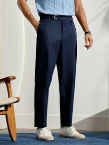 VeloEdit Men's Casual Pocket Versatile Office Commute Suit Pants, Formal, Ceremony - Navy Blue - View 1