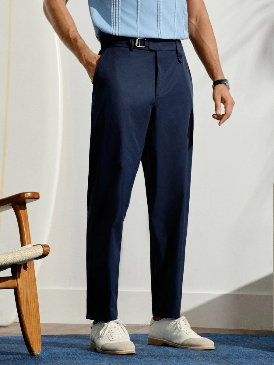 VeloEdit Men's Casual Pocket Versatile Office Commute Suit Pants, Formal, Ceremony - Navy Blue - View 1