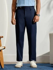 VeloEdit Men's Casual Pocket Versatile Office Commute Suit Pants, Formal, Ceremony - Navy Blue - View 5