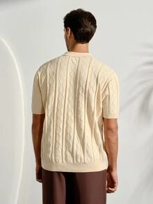 VeloEdit Men's Geometric Textured Short Sleeve Casual Knit TopFall Winter - Beige - View 3