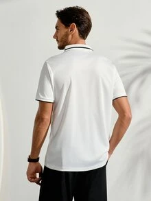 男士休閒極簡老錢風 Polo 衫，經典撞色設計賦予產品持久的視覺吸引力，適合外出，秋冬穿著 - 白色 - 查看 3