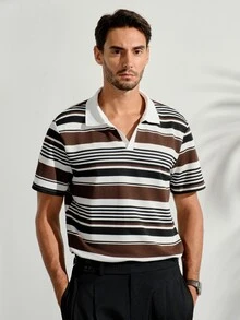 VeloEdit Men's Casual Business Striped Color Block Short Sleeve Polo Shirt For Office, Ceremony - Multicolor - View 5