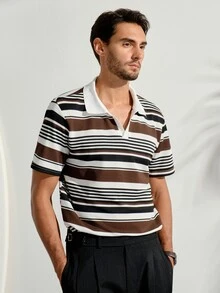 VeloEdit Men's Casual Business Striped Color Block Short Sleeve Polo Shirt For Office, Ceremony - Multicolor - View 2