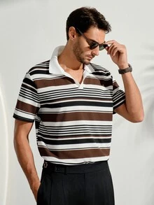 VeloEdit Men's Casual Business Striped Color Block Short Sleeve Polo Shirt For Office, Ceremony - Multicolor - View 1