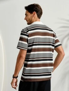 VeloEdit Men's Casual Business Striped Color Block Short Sleeve Polo Shirt For Office, Ceremony - Multicolor - View 4