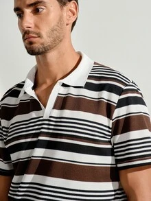 VeloEdit Men's Casual Business Striped Color Block Short Sleeve Polo Shirt For Office, Ceremony - Multicolor - View 7