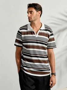 VeloEdit Men's Casual Business Striped Color Block Short Sleeve Polo Shirt For Office, Ceremony - Multicolor - View 6
